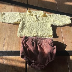 Vintage baby, yellow knitted sweater with duck buttons